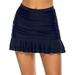 M-XXL Women Ladies High Waist Ruffle Swim Skirt with Briefs, Pleated Swimdress Swim Bottoms Shorts Panties Pants Swimwear Swimsuit Swimming Bathing Suit Beachwear