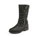 Dream Pairs Girls Kids Winter Fashion Knee High Winter Boots Buckle Zipper Riding Boot Mid Boot Atlanta-K Black Size 10