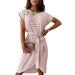 LAPA Women's Striped Belted Round Neck Knee Length Irregular Dress