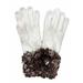 Fownes Womens Ivory & Brown Fuzzy Yarn Knit Gloves