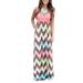 Women Summer Long Maxi Dress Boho Sundress Tank Top Casual Sleeveless Striped Color Block Long Dresses with Striped Print