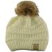 CC Kids Pom Pom Stretchy Ages 2 to 7 Soft Chunky Knit Beanie Cap Hat (Ivory w/Fur Pom)