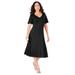 Plus Size Women's Ultimate Ponte Seamed Flare Dress by Roaman's in Black (Size 14 W)