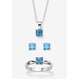 Women's 3-Piece Birthstone .925 Silver Necklace, Earring And Ring Set 18" by PalmBeach Jewelry in March (Size 8)