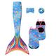 Planet Mermaid Kids 4 Piece Ultimate Set Mermaid Tail Swimming Costume for Girls. Includes Swimmable Tail (Monofin NOT Included), Swimming Costume, Headwrap & Scrunchie. Pacific Rainbow, 6-7 Years
