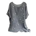 Linen Tops for Women UK Summer Tunic Tee Shirt Jacquard Tops Vintage Print Scoop Neck Baggy Shirt T-Shirt Blouse Casual Tunic Plus Size Plain Blouse Tops Longline Loungewear