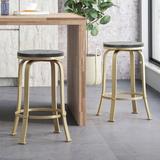 Darby Home Co Fortville Swivel 24" Counter Stool Upholstered/Metal in Black/Yellow | 24 H x 17 W x 17 D in | Wayfair