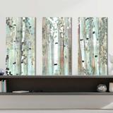 Loon Peak® Spring Birch Meadow - 3 Piece Wrapped Canvas Painting Set Metal in Green | 32 H x 48 W x 0.75 D in | Wayfair