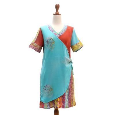 Bali Rainbow,'Hand Crafted Batik Rayon Shift Dress'