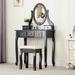 Rosdorf Park Edie Solid Wood Vanity Set w/ Stool & Mirror Wood in Black, Size 55.51 H x 31.5 W x 15.75 D in | Wayfair