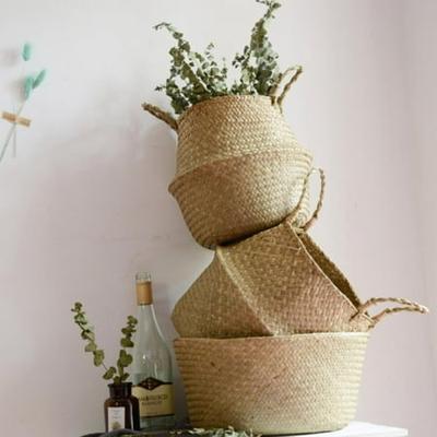 2021 Foldable Seagrass Basket Plant Pot Flower Vase Home Storage Holder Laundry