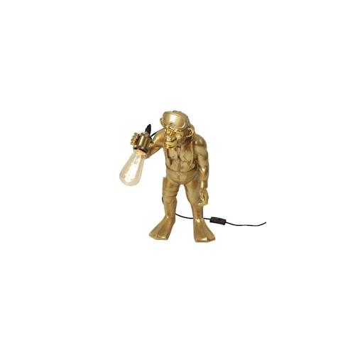 Tischleuchte Diver Dan, gold, Polyresin/Metall, 27x31x49,5cm, Fassung: E27, 220 V, max. 40 W, 2 m Zuleitungskabel (Stoffkabel)