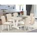 East West Furniture Dinette Set- a Dining Table and Light Beige Linen Fabric Chairs, Linen Fabric(Pieces Options)