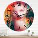 East Urban Home Portrait of Young African Black Woman Portrait - Contemporary wall clock Metal in Green/Red | 29 H x 29 W x 1 D in | Wayfair