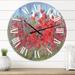 East Urban Home Red Poppies in The RaIn - Farmhouse wall clock Metal in Gray/Green/Red | 16 H x 16 W x 1 D in | Wayfair