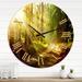 East Urban Home Sun Rays in Misty Old Forest - Traditional wall clock Metal in Green | 29 H x 29 W x 1 D in | Wayfair