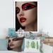 East Urban Home Lips Black Makeup on the Eyes of Mask Women - Photograph on Canvas Metal in Red | 32 H x 16 W x 1.5 D in | Wayfair