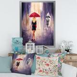 East Urban Home The Woman w/ the Umbrella Walking in the Rain II - Painting on Canvas Metal in Indigo | 40 H x 30 W x 1.5 D in | Wayfair