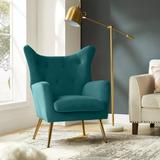 Wingback Chair - Willa Arlo™ Interiors Dowdle 29.5" Wide Tufted Wingback Chair Wood/Velvet/Metal in Blue/Brown | Wayfair