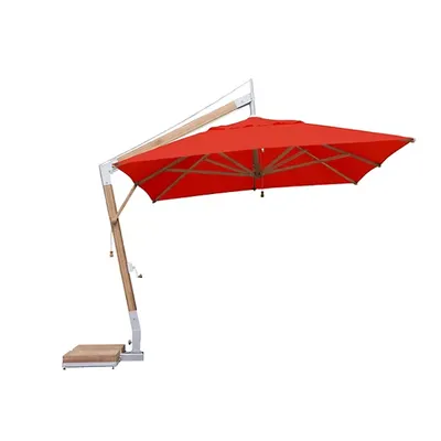 Bambrella Square Levante Side Wind Bamboo Cantilever Umbrella With Base, 10 Ft.
