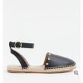 Torrid Shoes | Black Faux Leather Studded Espadrille Flat (Ww) | Color: Black/Tan | Size: Various