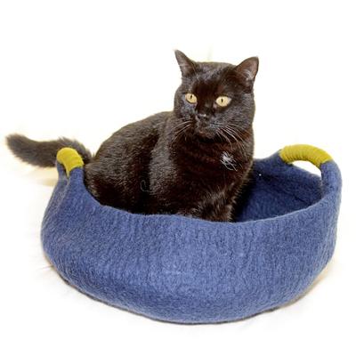 Dharma Dog Karma Cat Navy Wool Handle Pet Basket, 14" L X 14" W X 4" H