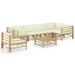 Lixada 7 Piece Garden Set with Cream White Cushions Bamboo