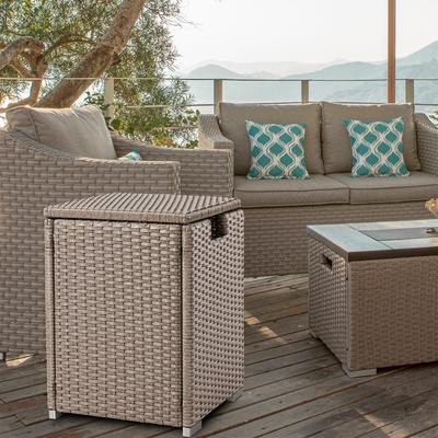 COSIEST Outdoor Hideaway Wicker Tank Table for Propane Fire Pits