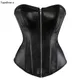 Sapubonva Corset Burlesque en Cuir Noir Sexy pour Femme Bustier Costume Brillant à Lacets et