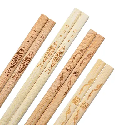 Baguettes sculptées en bambou non peintes logo personnalisé 10 paires bâtonnets à sushi sains