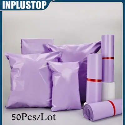 50 pièces sacs de courrier violet emballage Poly paquet en plastique auto-adhésif sac de courrier