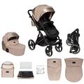 skiddoü 2in1 Oslo Buggy und Babywanne multifunktional Kinderwagen, klappbares Gestell, regulierbar, stoßgedämpfte Räder Moskitonetz Fußschutz Regenschutzfolie Tasche beige