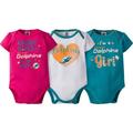 NFL Miami Dolphins Baby Girls Short Sleeve Bodysuit Set, 3-Pack