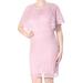 DKNY Womens Pink Lace Flutter Sleeve Jewel Neck Knee Length Sheath Formal Dress Size: 12