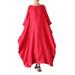 Zuiguangbao Red Women Loose Dresses Plus Size Half Sleeve O Neck Ankle-Length Vestido Female Fashion Autumn Casual Beach Party Dress,L