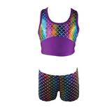 Reflectionz Little Girls Rainbow Multi Color Mermaid 2 Pc Shorts Dance Set