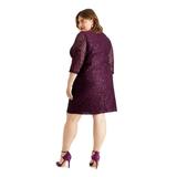 JESSICA HOWARD Womens Purple Sequined Lace Zippered 3/4 Sleeve Jewel Neck Above The Knee Sheath Party Dress Size 24W