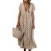 Women Boho Summer Short Sleeve Long T-Shirt Casual Cotton Loose Dress Plus Size