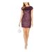 VINCE CAMUTO Womens Purple Sequined Short Sleeve Jewel Neck Short Shift Cocktail Dress Size 8