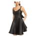 TRIXXI Womens Black Spaghetti Strap Scoop Neck Short Fit + Flare Evening Dress Size 9