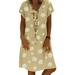 Women Plus Size Floral Print Cotton Linen Dress Casual Loose Tunic Dress V Neck Boho Beach Sundress