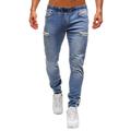 Spftem Men's Pure Color Denim Cotton Vintage Wash Hip Hop Work Trousers Jeans Pants