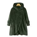 Women Fashion Button Plush Tops Hooded Loose Cardigan Wool Coat Winter Jacket