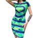 Niuer Womens Summer Skinny Dress Round Neck Short Sleeve Stretch Strappy Bodycon Mini Dress Cocktail Club Night Out Tight Sexy Dress Green XXL(US 18-20)