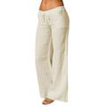 Women's Elastic Waist Cotton Linen Flowing Wide-Leg Pants Loose Trousers With Pockets