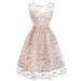 2019 early spring new ladies dress net yarn embroidery lace skirt retro style Pink M