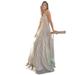 Amelia Couture Womens Silver Beaded Lace Netting Halter Maxi Dress