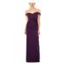 BETSY & ADAM Womens Purple Ruched Sleeveless Off Shoulder Maxi Sheath Evening Dress Size 16