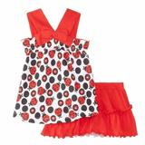 Young Hearts Infant Girl Red Ladybug Print Top Scooter Shorts 2 Piece Outfit 24m