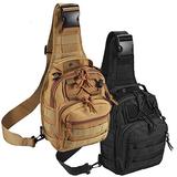 Tactical Shoulder Bag,1000D Outdoor Military Molle Sling Backpack Sport Chest Pack Daypack Bags for Camping, Hiking, Trekking, Rover Sling (2 Pack Tan and Black)